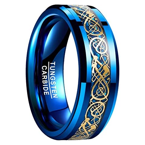 Vakki 8mm Dragon Pattern Polished Edge Blue Carbon Fiber Tungsten Wedding Band for Women Size 11.5 Cover
