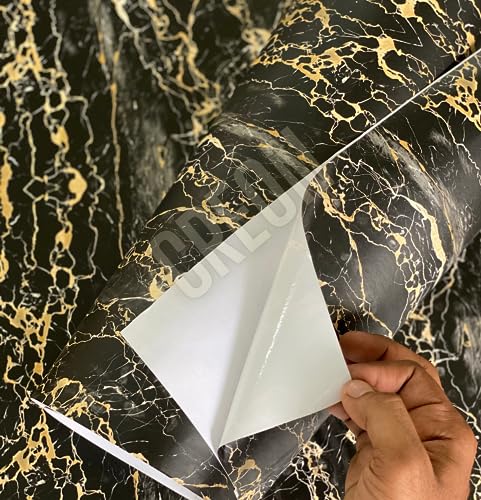 Image of CREON Black Fiber Marble Sticker for Kitchen Countertops Waterproof Black Fiber Marble Wallpaper Self Adhesive and Removable Marble Paper for Kitchen Bathroom Cabinet Furniture (16X200 INCH)