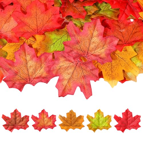 Artificial Autumn Leaves Decorations 200 Pcs Fake Autumn Leaves Artificial Autumn Maple Leaves Artificial Autumn Fall Maple Fall Leaves Fake Leaves for Home Wedding Fireplace Party Art Scrapbooking