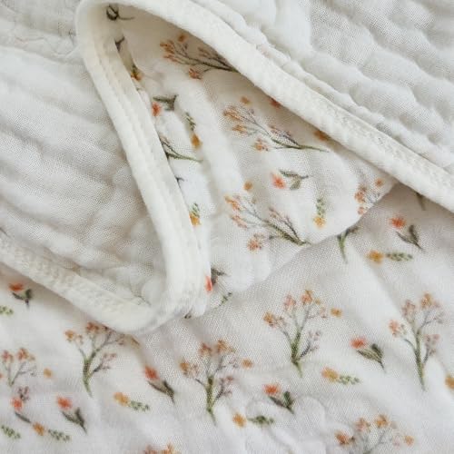 Image of SANACYNA Muslin Blanket 100% Cotton 6-Layer Gauze Floral Bed Blanket Lightweight Soft Breathable Cooling Blanket for Sofa Couch Bed Coverlet Both Sides (Floral A, Throw 50 inchx60 inch)