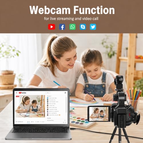 Image of Camcorder Video Camera Ultra 6K 64MP Vlogging Camera for YouTube | IR Night Vision,18X Digital Zoom, 4.0 Inch Touch Screen with WiFi, Microphone, Remote Control, 64GB SD Card,Stabilizer