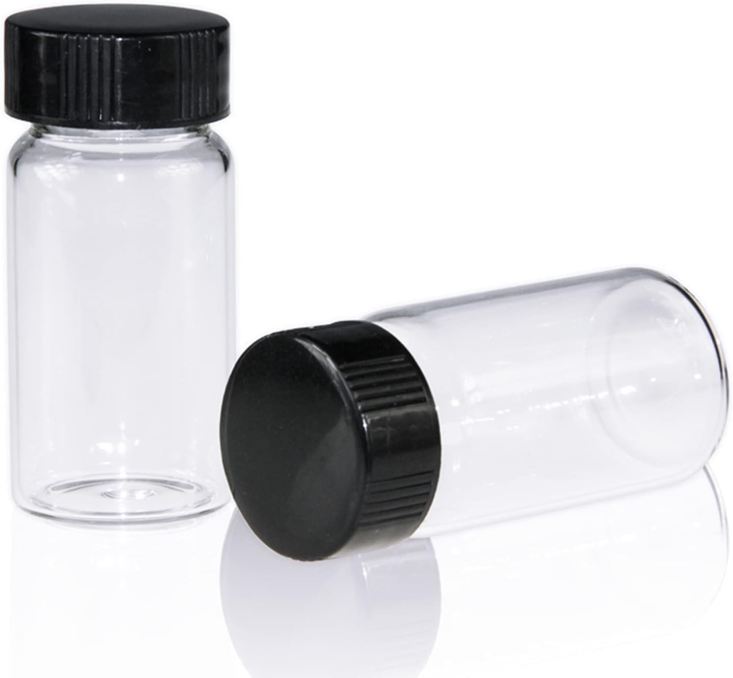 ALWSCI Sample Vial, Clear Glass 24-400 Thread Storage Vial, 20 ml Capacity, 27.5 mm I.D. x 57 mm with 24-400 Black Closed Cap, PE Liner, pack of 100