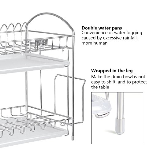NEX Dish Drainer 304 Stainless Steel Kitchen 2-Tier Dish Rack with Utensil Holder