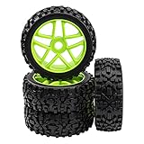 HIRCQOO 17mm Hub 4.52''OD Rubber Tires & Plastic Wheel Rim with Foam Compatible with 1/8 Scale Arrma Python HSP Redcat Kyosho ExceedRC Traxxas Losi HPI XTR Badlands Off-Road RC Buggy (Green)