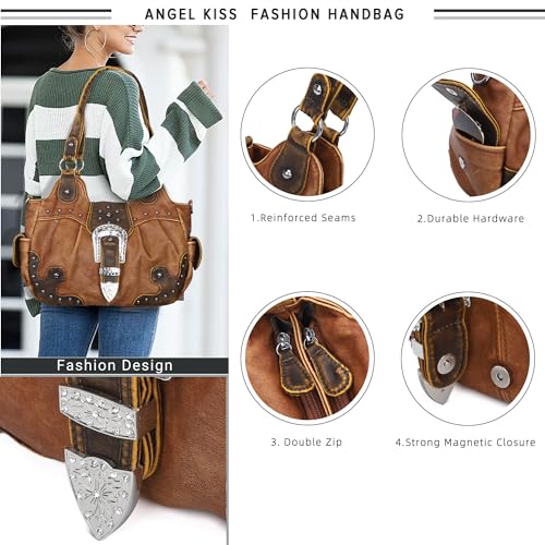 Image of Angel Kiss Hobo Bags for Women Vegan Leather Purses and Handbags Ladies Chic Shoulder Bags Crossbody Purses with Metal Studs