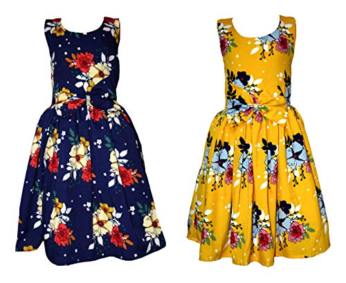 Image of Casual Frock for Baby Girls,Blue Printed and Olive Printed,Pack of 2