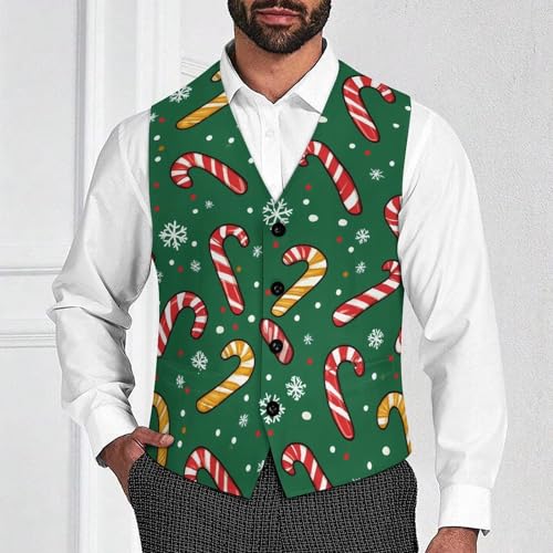 Candy Canes Men's Suit Vests Business Formal Dress Vest V-Neck Waistcoat for Wedding Casual2