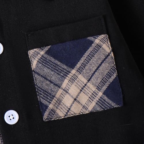 Image of Boy Clothes Fall Winter Outfits Long Sleeve Plaid Patchwork Button Down Shirt + Casual Pocket Sweatpants 5-14 Years