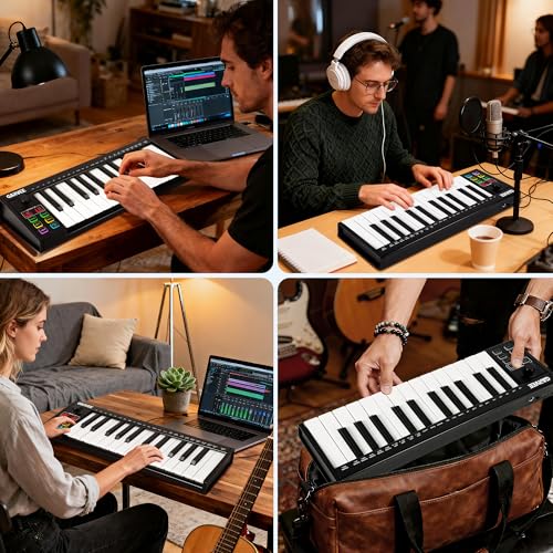 Image of Senfot 25 Key MIDI Keyboard with DAW Integration, USB MIDI Keyboard Controller with Semitone transpose, ARP Auto-Accompaniment, and Velocity Control, Perfect for Professional Music Production, Black