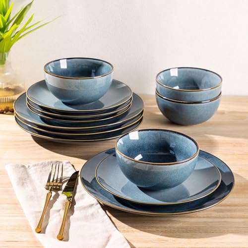 Image of GBHOME Dinnerware Sets For 8, 24Pcs Stoneware Plates and Bowls Sets, Dishwasher&Microwave Safe