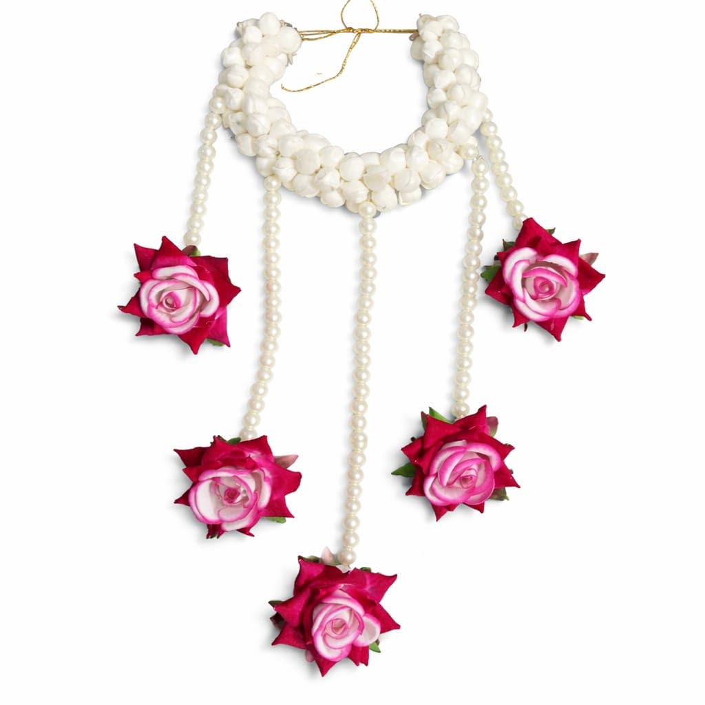 Pearl Gajra Hair Accessory with Rose Flowers for Women, Bridal and Festive Hair Decoration, Traditional Wedding Hair Bun Gajra