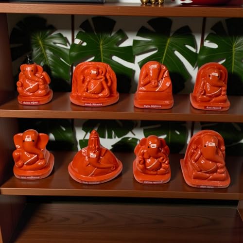 Image of KariGhar Ashtavinayak Ganesh Murti Made of Premium Resin, Perfect for Office Table, Study Desk, Home Temple, and Housewarming Gifts, 3-inch Orange Finish.