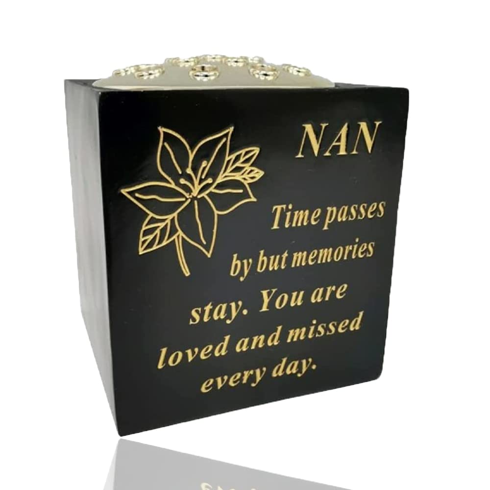 Yaldram Black And Gold Graveside Flower Pot Verse Weatherproof Graveside Tribute Ornament Grave Rose Bowl_14 x 15cm (Black & Gold, Nan)