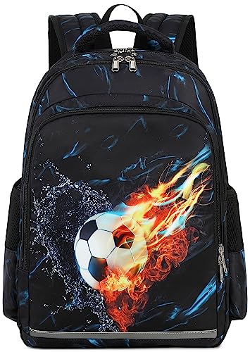 LEDAOU Kids Preschool Backpack Boys Kindergarten BookBag Elementary Waterproof School Bag 7 Pockets with Chest Strap (Soccer)