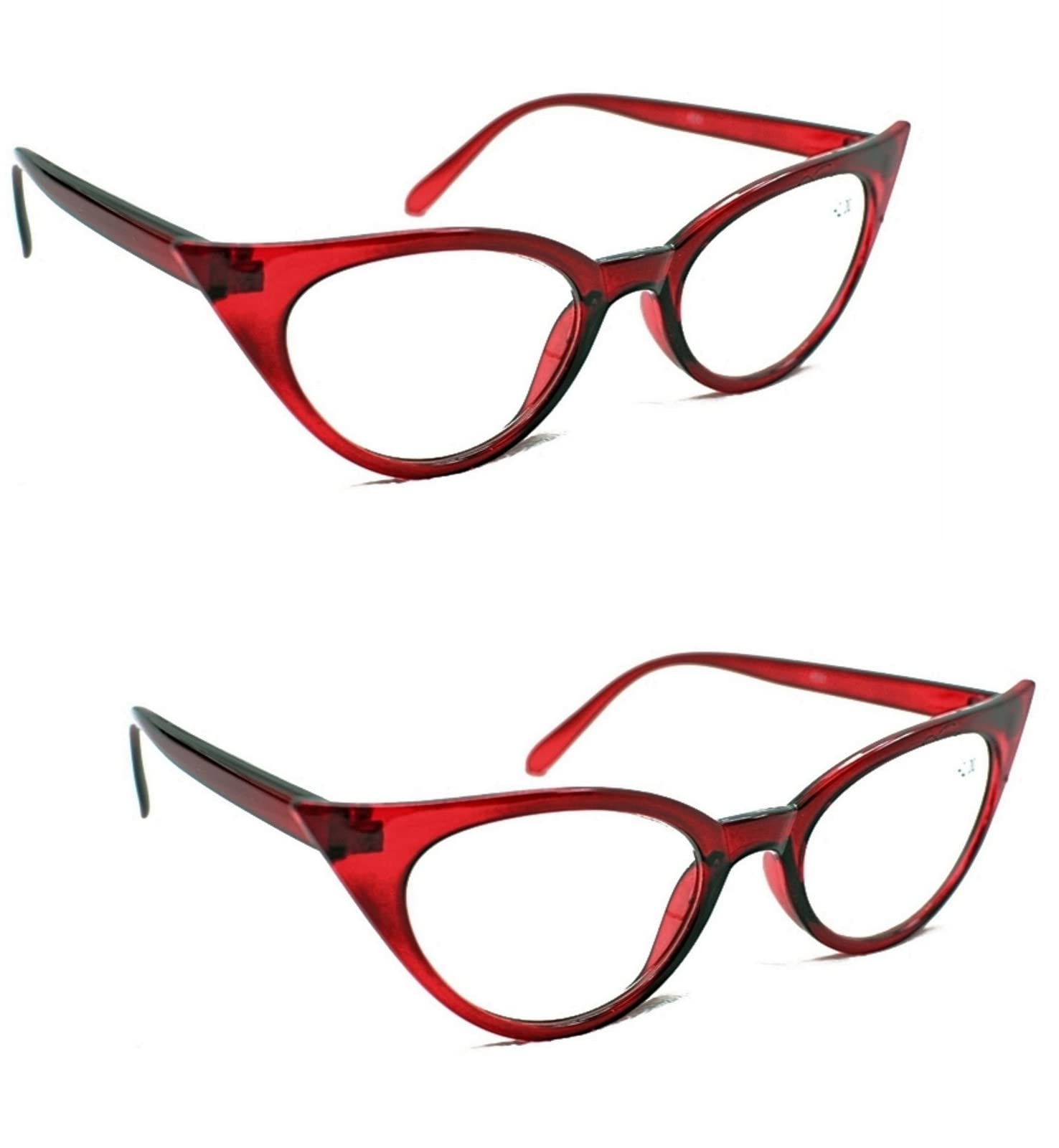 Fads & Fashions Unisex 2 X Red Reading Glasses 2 Pairs Mix N Match Cat Eye Reading Glasses Sun Readers & Sunglasses Uv400 Retro 1960S Metal Hinges Mt57 (, 3.0)
