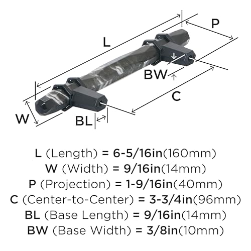 Image of Amerock 3-3 /4 inch Carrione Marble Black /Black Bronze Drawer Pull | 3-3 /4 inch (96mm) Center-to-Center Mounting Distance and 6-5 /16 inches Overall Length, Durable Zinc Cabinet Hardware