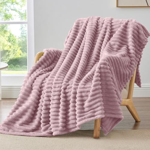 Image of BEDELITE Ribbed Twin Blanket for Couch & Bed, Berry Purple, 60 inchx80 inch