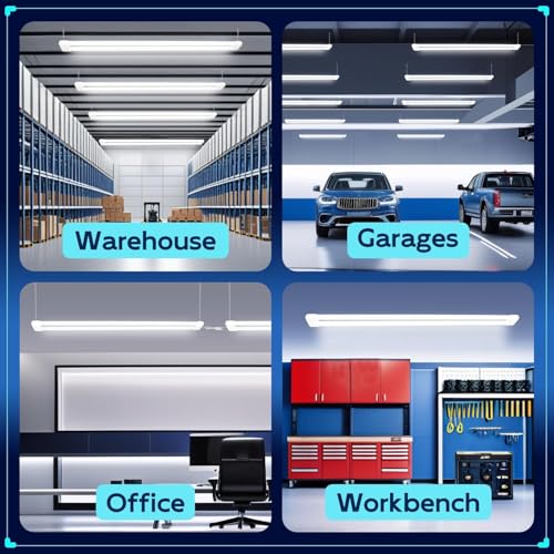Image of hykolity LED Shop Light 4FT 44W (300W Equivalent), 4600LM 5000K Daylight | Hanging or Surface Mount,Plug-in Utility Linkable Shop Light for Garage,Workshop,Warehouse,Energy Efficient,White,4 Pack