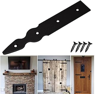 Cotarba False Hinge Dummy Hinges False Tee Door Hinge Decorative Garage Gate Sliding Door Fronts False Fronts Door Metal Hinge Fronts Faux Strap Hinge Home Decor DIY Black 20cm / 8" with Screws Goo