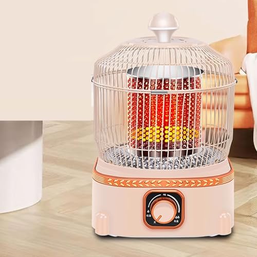 暖房器具 電気ストーブ 小型 二重構造の保護カバー 卓上/床置き900Wヒーター 省エネ 360°加熱 カーボンクリスタル加熱プレート傾けると自動電源オフ(Rose)