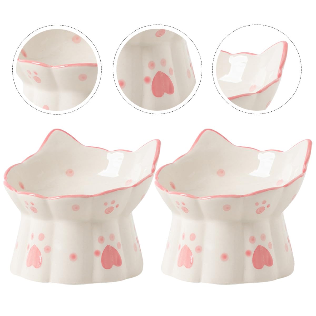 GALPADA Gamelles Surélevées Cou pour Chat en Céramique Lot de 2 Fond Antidérapant Stable, Forme Oreilles de Chat, pour L'alimentation et l'eau