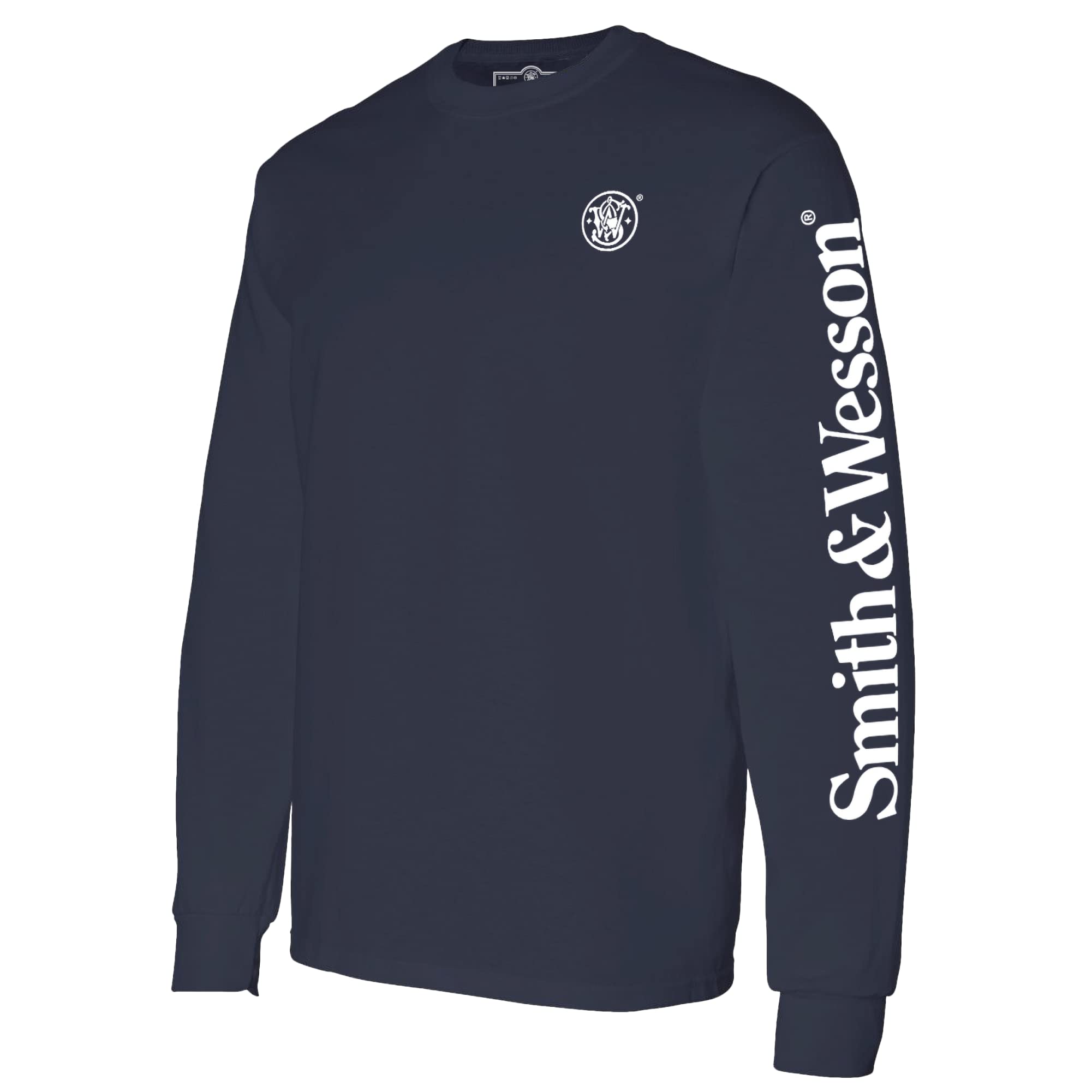 Smith and Wesson Mens T-Shirt, Long Sleeve with Arm Logo, Officially Licensed S&W Clothing