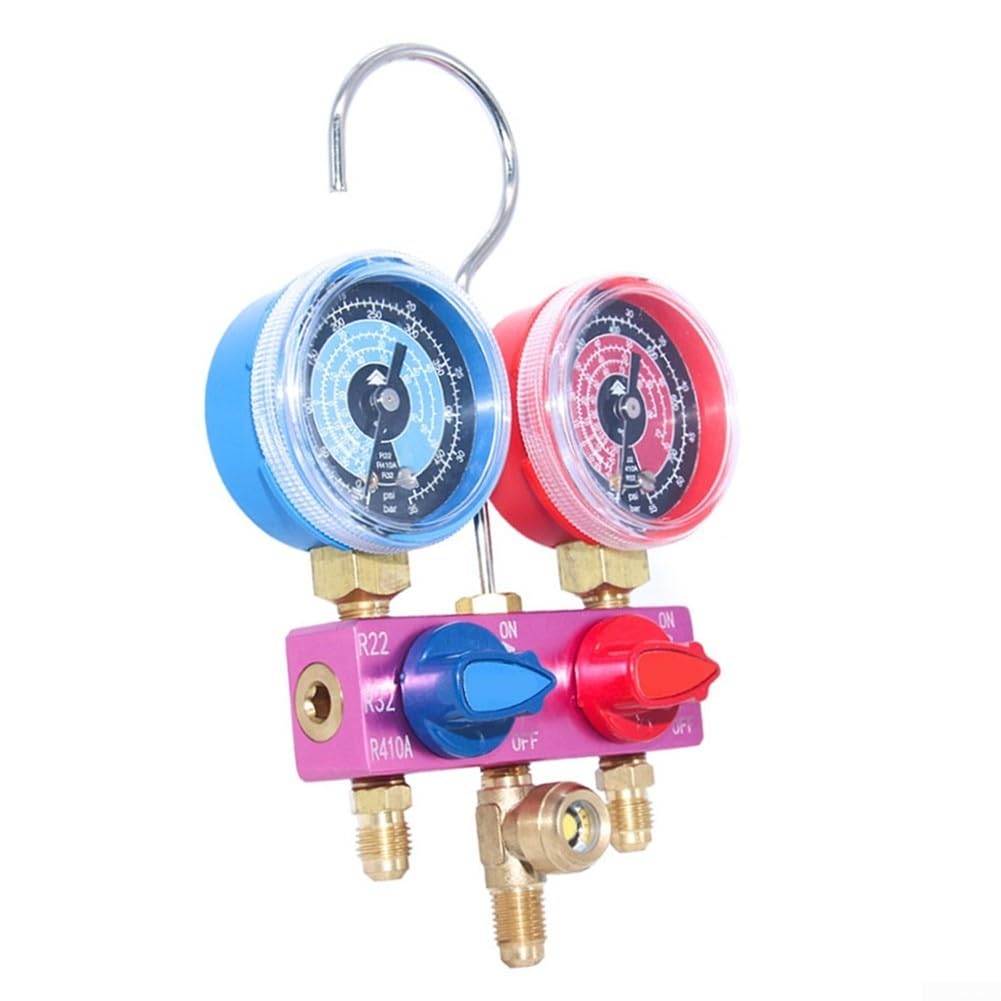 Set di manometri per R410A per R32 R22 per manometro diagnostico HVAC | Grandi quadranti codificati a colori, rapida leggibilità, misurazione precisa della pressione, ideale per professionisti HVAC