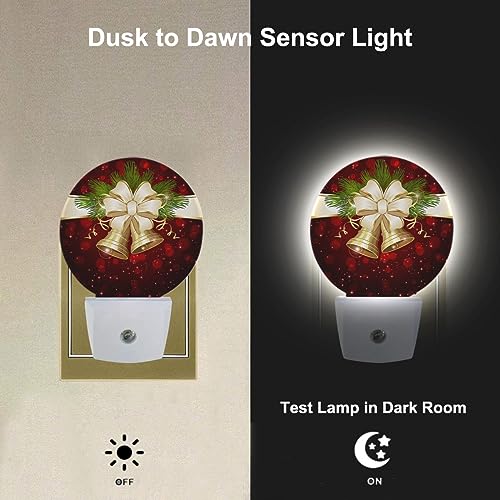 Image of Winter Decorative Night Light Christmas Bells and Beige Bow Plug-in Nightlight Energy Saving 0.5W LED Lighting for Boys Girls Men Women Bedroom
