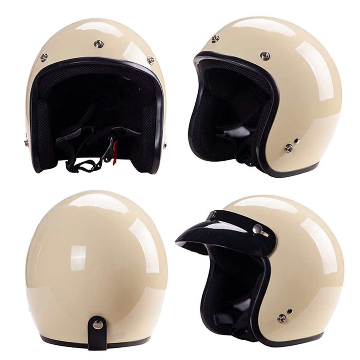 Retro Motorfiets Halve Helm Scooter Helmen Vintage Open Gezicht Motorhelm Snelsluiting DOT/ECE Goedgekeurd Mannen Vrouwen Scooter Lichte Bromfiets Straat Fietshelm (C L=59~60CM