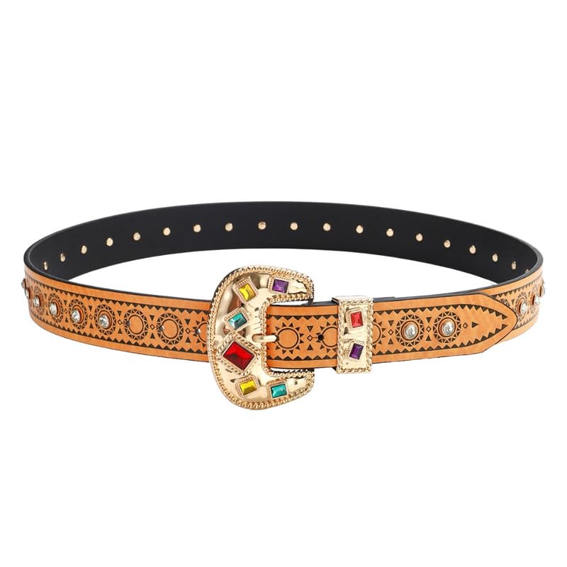 Exotic Metal Diamond PU Leather Women's Belt Pin Buckle Alloy Design