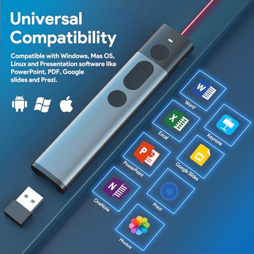 presentation clicker wireless presenter remote - rioicc rechargeable aluminum powerpoint clicker with red laser plug amp play laser pointer for macoskeynoteprezigoogle slideswindowslinux