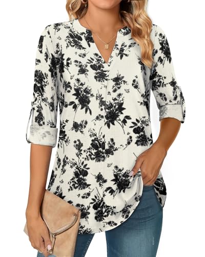 Amrto Casual Damen Shirt, Floral Geblümt Bluse Longbluse Tunika mit...