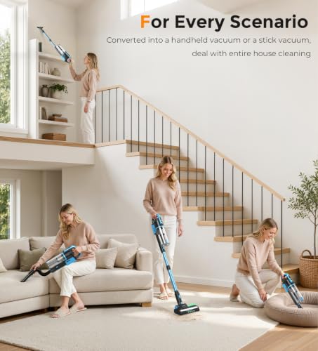 Image of DEVOAC V15 Cordless Vacuum Cleaner, 45Kpa Suction & Brushless Motor Stick Vacuum, Rechargeable Battery with 45mins Runtime, LED Display, 6 in 1 Handheld Vacuum for Home Hard Floor Carpet Pet Hair