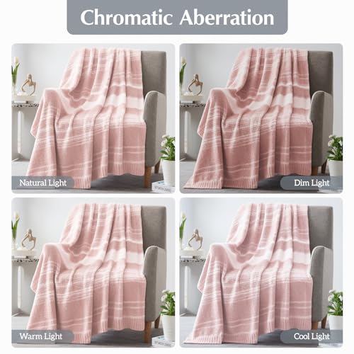 WRENGONGE Pink Throw Blanket, 50x70 Soft Cozy Striped Throw Blankets for Couch, Sofa, Bed, Travel, Lightweight Fluffy Warm Plush Decorative Blankets for Women, Men,Kids Gift