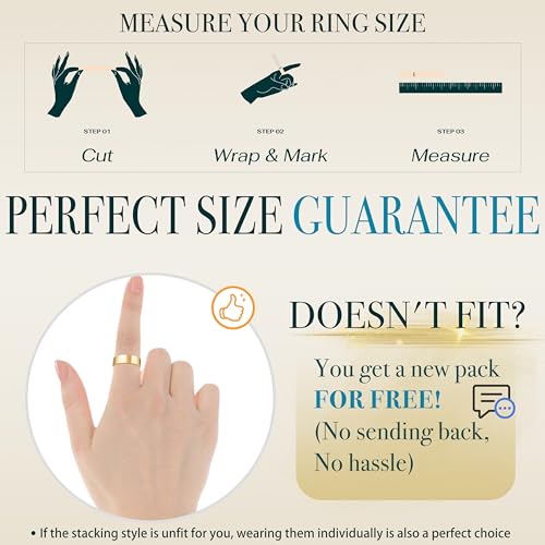 Silver Rings for Women Non Tarnish, Gold Wedding Bands for Men, Stainless Steel Chunky Knuckle Pinky Open Adjustable Ring Set for Jewelry Gift Size 5-134