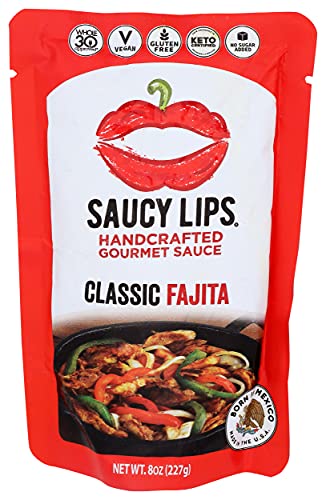 SAUCY LIPS FOODS Classic Fajita Sauce by Saucy Lips - Authentic Mexican Sauce Recipe, Fresh, Vegan, Gluten-Free, 8oz - Perfect for Tacos, Enchiladas, and Zesty Dips