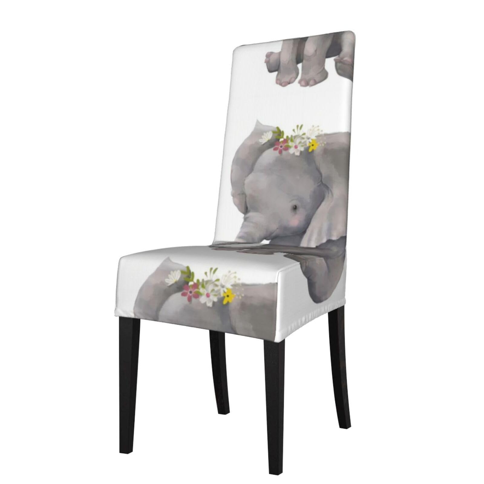YYHWHJDE Cute Elephant With Wreath And Little Duck Prints Dining Chair Throw Covers – Stretchable Polyester Blend Protects Your Chairs with Easy Style & Easy Care