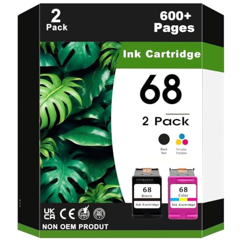 Image of 2 Pack 68 High Yield Black and Tri-Color Ink Cartridge Set 7FP22TN 7FP20TN Compatible for 6152e 6155e 6552e 6555e 6558e Printer (1 Black, 1 Tri-Color)
