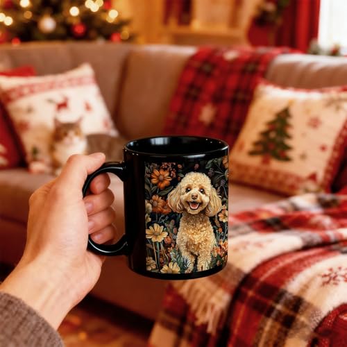 Taza de cerámica con diseño Floral Poodle de 11 onzas miniatura 6
