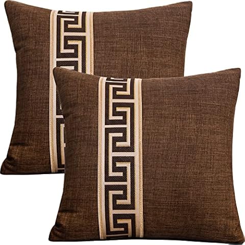 Tennove Cushion Covers 45×45cm Vintage Cotton Linen Throw Pillow Covers Geometric Decorative Square Pillow Cases Protectors Set of 2 for Living Room Sofa Couch Bed Bench Décor Cover