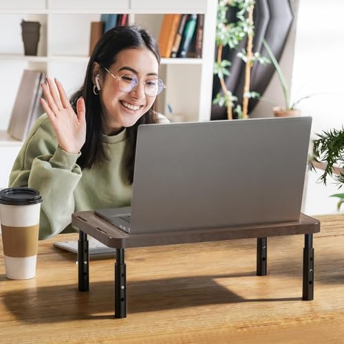 Image of WALI Plastic Computer Monitor Stand with Storage, Desk Monitor Riser 3 Height Adjustable, Laptop Riser with Airflow Vents, Desk Organizer for Computer, Laptop, Printer (PTT002-C), 1 Pack, Brown