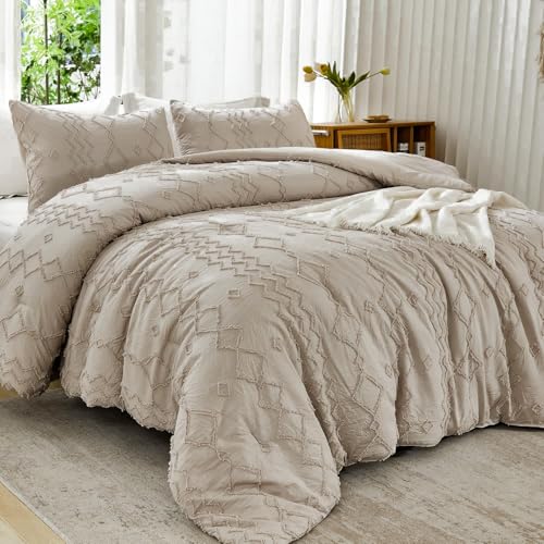 Image of Andency Comforter King Size Set Khaki, 3 Pieces Boho Tufted Fall Bedding Comforters & Sets for King Bed, Soft Fluffy Tan Bed Set (104x90In Comforter & 2 Pillowcases)