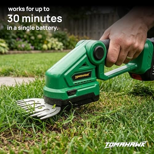 Image of TOMAHAWK CHT-20A 20V Cordless Hedge Trimmer with 1.5Ah Battery | 24 inch Dual Action Blade | Lightweight Handheld Grass & Shrub Cutter | Tool-Free Blade Change Garden Trimmer
