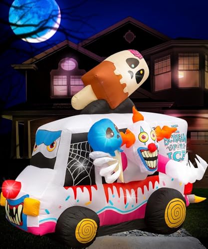 inslife 8.5FT Length Halloween Inflatables Clown Ice Cream Truck, Blow Up Clown Truck Inflatables Built-in 8 Bright LEDs for Halloween Inflatable Outdoor Yard Lawn Garden Decoration