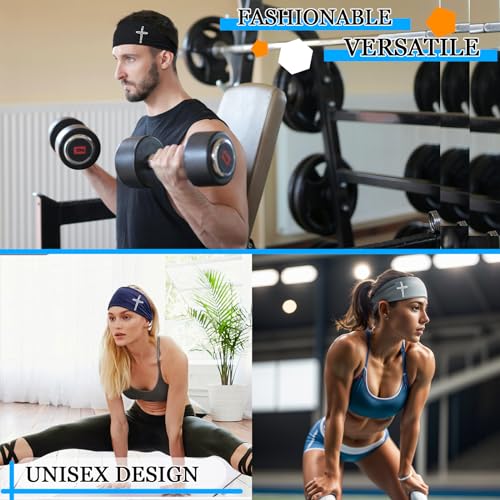 Facite Headbands For Men Women 3Pcs Sweat Bands Headbands Men Sweatbands Christian Cross Printing Sports Headband Men Head Band Running Workout Headbands For Men Cooling Men'S Hairband Tennis Football Gift thumb #4