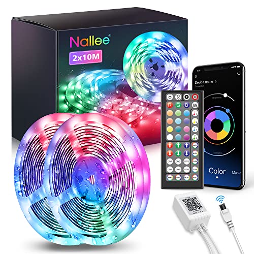 Ruban LED 20M(10M*2) Étanche IP65, RGB Bande LED à Changement de Couleur, Synchronisation de Musique Bluetooth, Guirlande Lumineuse LED avec Télécommande et Contrôle d'App pour la Fête