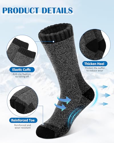 Senker Fashion Merino Wool Socks for Men Women, Hiking Thermal Warm Thick Crew Sock for Winter Outdoors Work 3 Pairs2