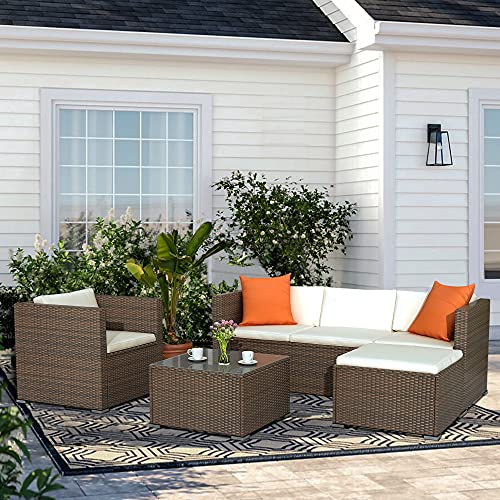 TOPMAX Rattan Patio Furniture Set Wicker Sofa Cushioned Sectional Furniture Set Garden Patio Sofa Set (4 Pieces, Brown)