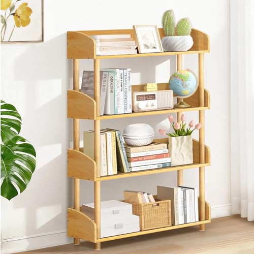 OUTONLIFE Estantería Abierta Moderna de 4 Niveles, Independiente con Marco de Madera Maciza y Borde Superior, Mueble de Almacenamiento Versátil para Sala, Dormitorio y Habitación Infantil
