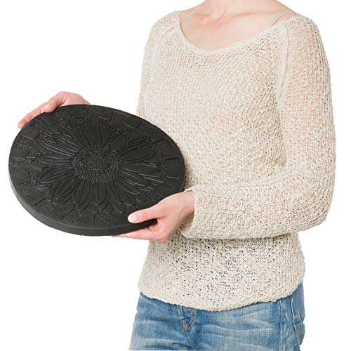 HF by LT Deluxe Rubber Stepping Stone, Sunflower Design, Heavy Duty 13 inch All-Weather Garden Tile, Black, Set of 3 - Thumbnail 3
